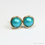 6mm teal blue green pearl stud earrings in 14K yellow gold filled wire wrapped setting handmade by Jessica Luu Jewelry