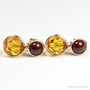Topaz orange Austrian crystal and maroon pearl drop earrings in 14K yellow gold filled wire wrapped setting handmade by Jessica Luu Jewelry