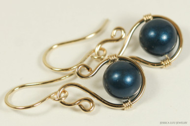 denim blue pear pendant blue dangle earrings blue pear shape earrings denim blue and gold jewelry. Swarvarski dainty earring