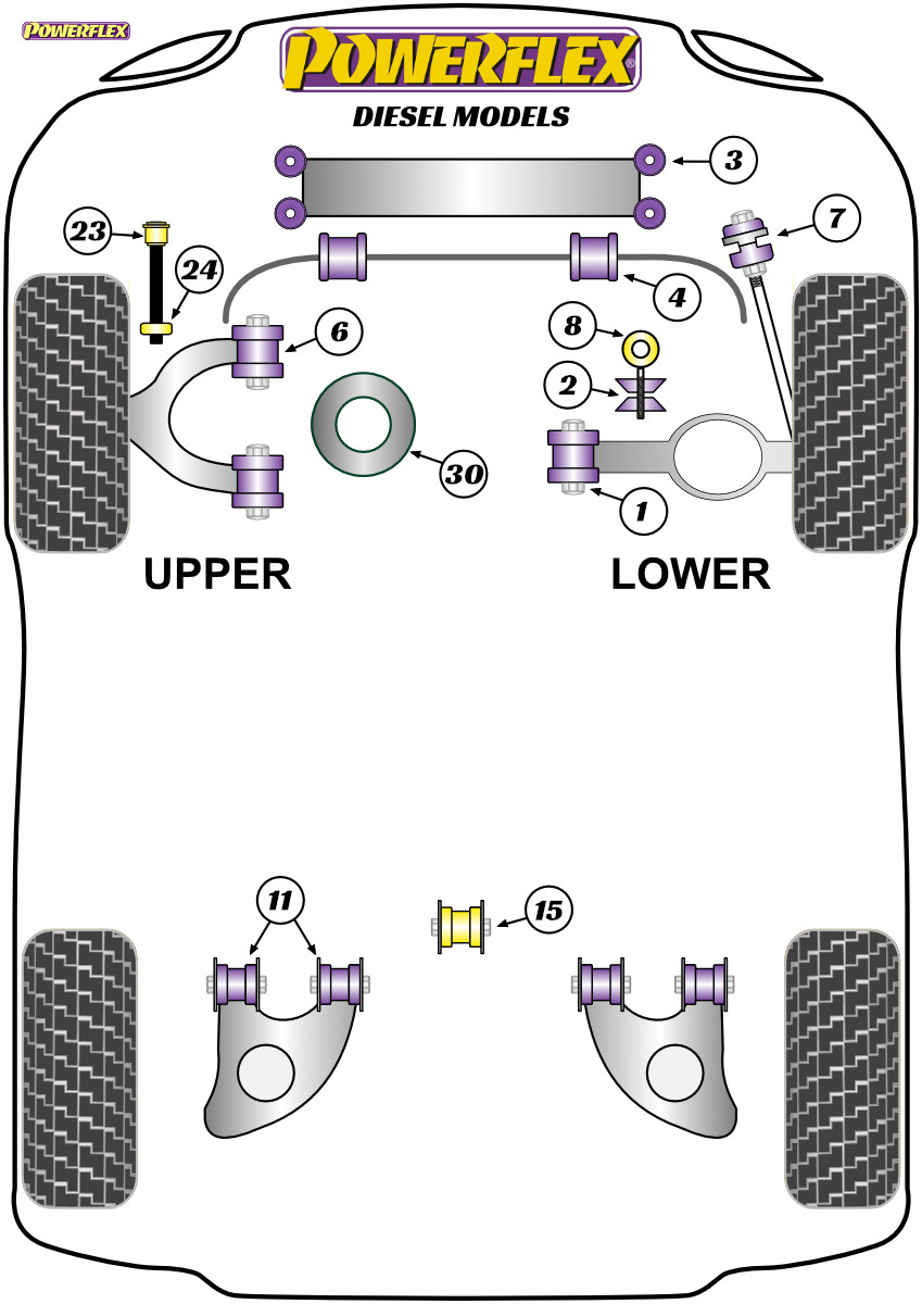 Powerflex Front Spring Upper Isolator - T25/T3 Type 2 (1979 - 1992) Diesel Models - PFF85-1030