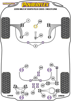 Powerflex Track Rear Subframe Rear Mounting Bush - Leon MK3 5F 150PS plus (2013-) Multi Link - PFR85-828BLK