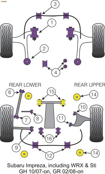 Powerflex Rear Upper Arm Inner Front Bushes ADJUSTABLE - Impreza Turbo inc. WRX, STi & XV GH (10/07-12/10) GR (02/08-12/10) - PFR69-510G