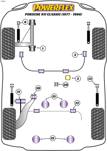 Powerflex Track Front Strut Top Mount Bushes - 911 Classic (1977 - 1986) - PFF57-406BLK