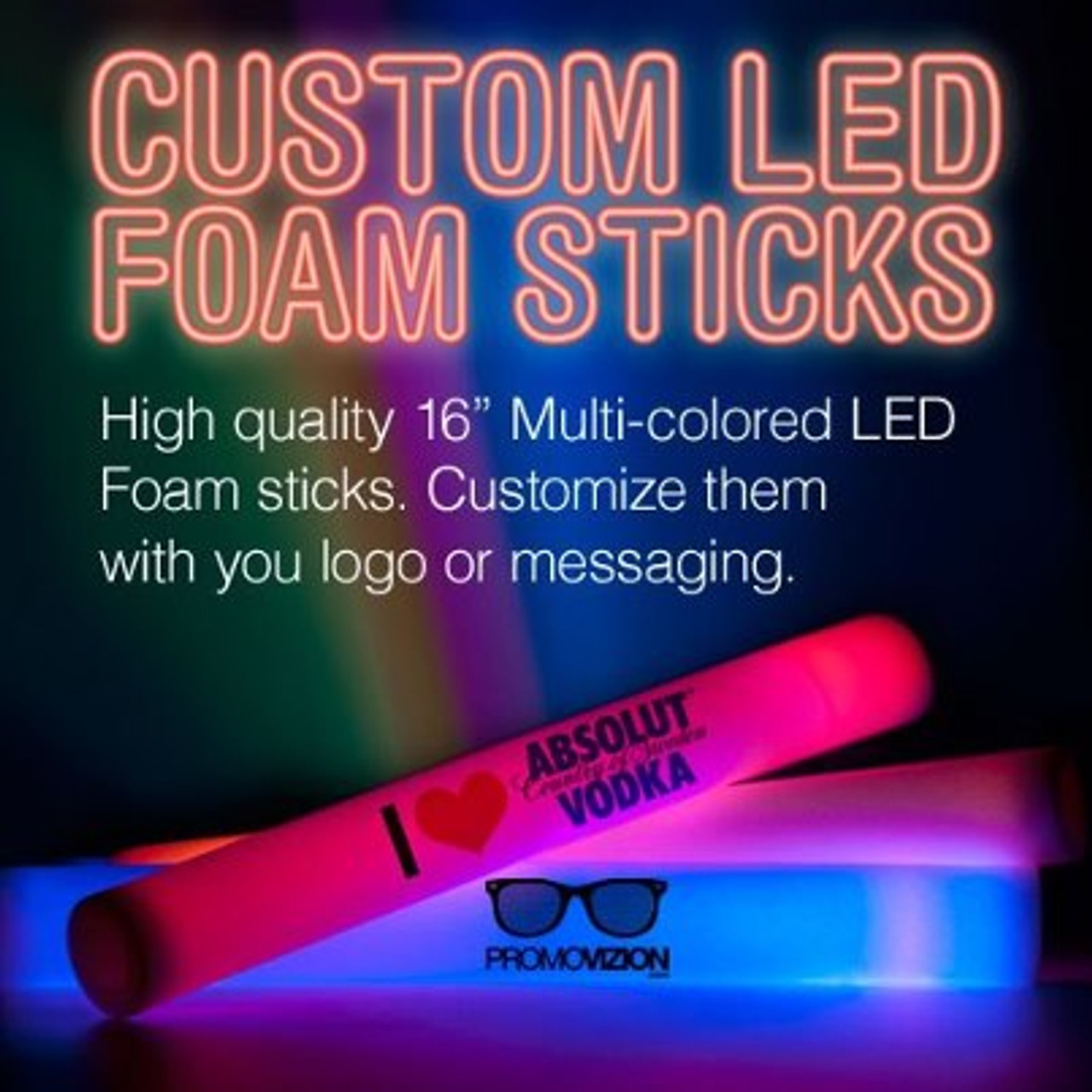 WEDDING HIGH QUALITY LED FOAM STICKS 16 INCH CUSTOM (3 PACKS) 