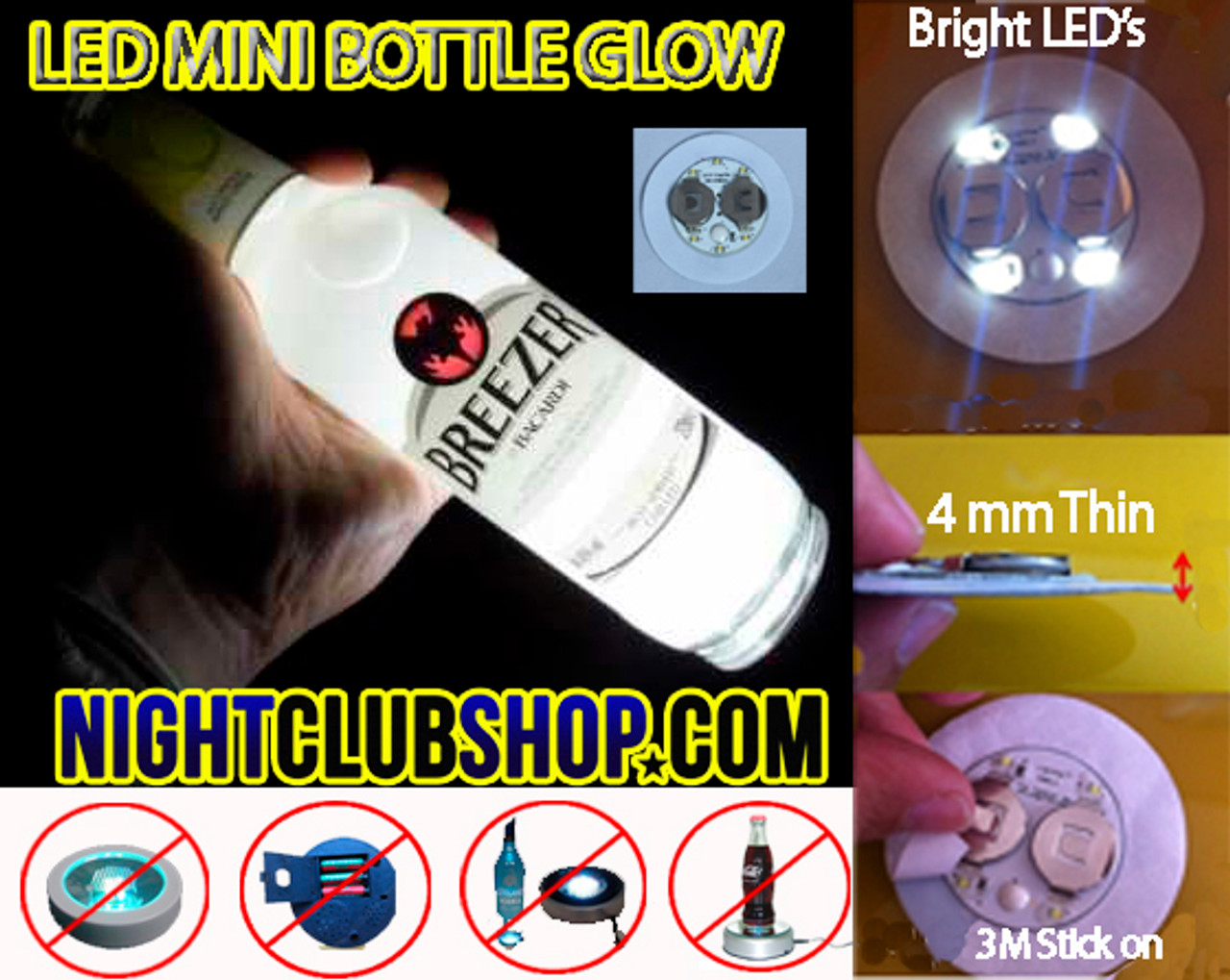 NEW SUPER BRIGHT - 6 LED GLORIFIER PAD FOR BOTTLES - GLOW BOTTLE