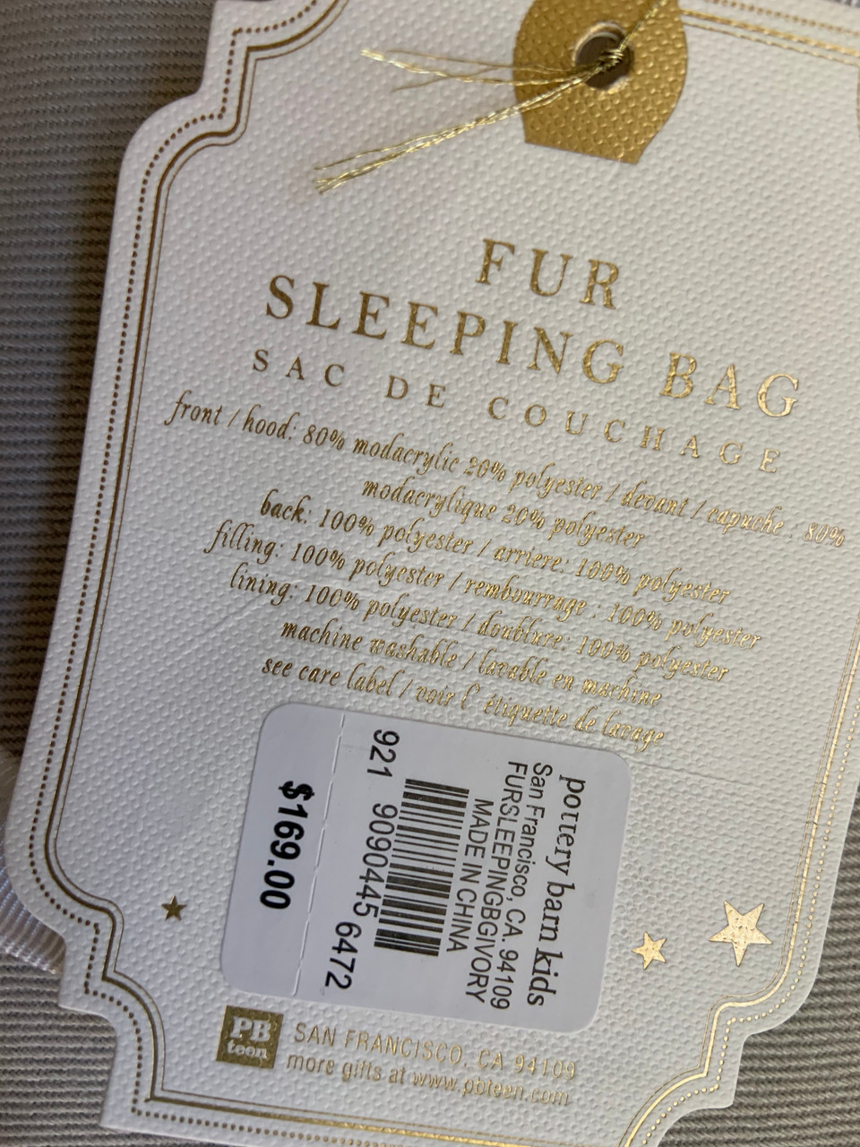 Pottery Barn Teen Faux Fur Ivory Luxury Sleeping Bag Ugly Company