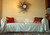 Dropcloth slipcover in parchment twill with accent pillows.
