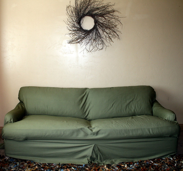 Tailored t-cushion slipcover.