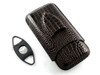 Dark Brown Crocodile Cigar Case with Cutter