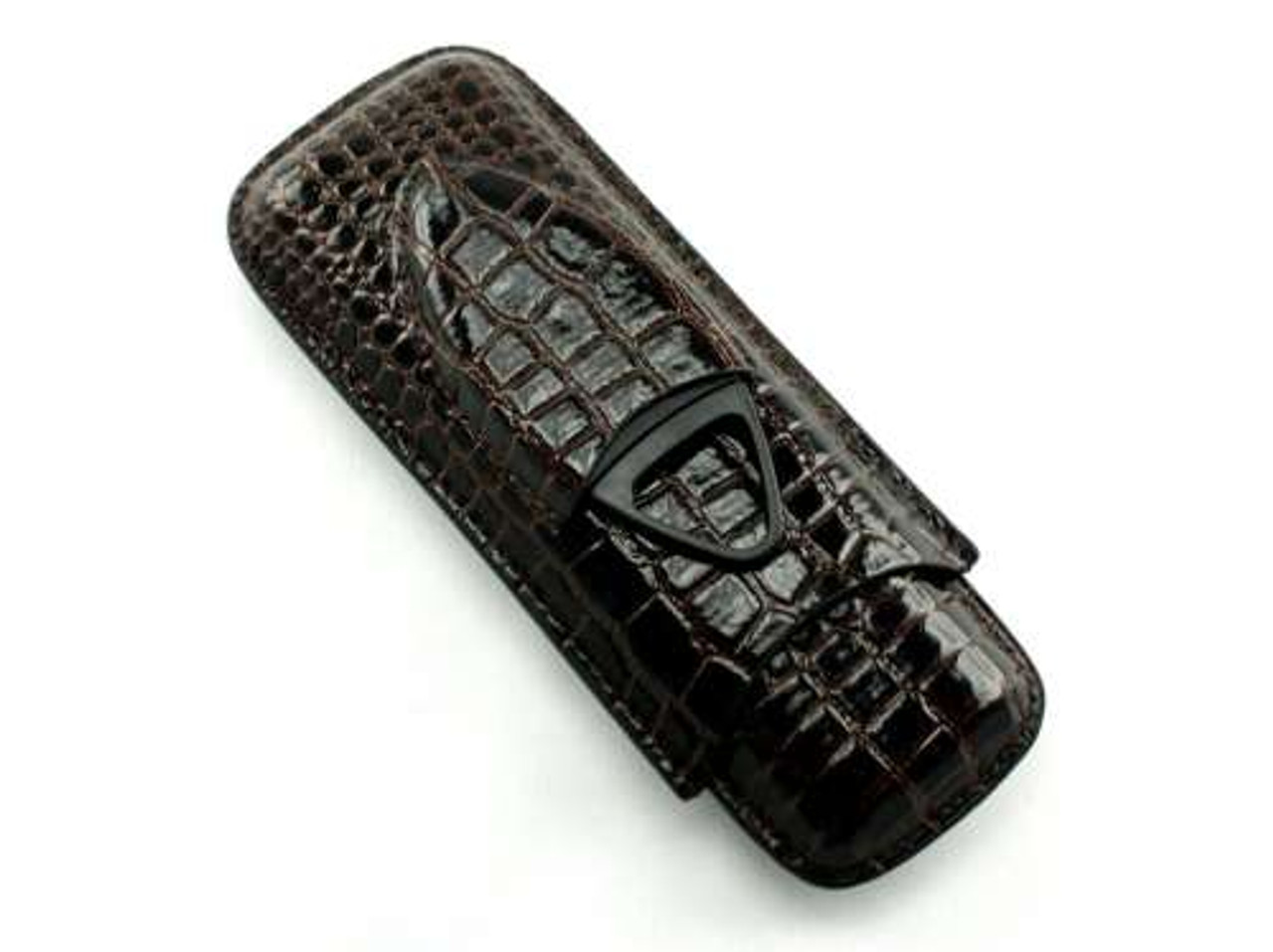 Dark Brown Century Crocodile Cigar Case with Cutter