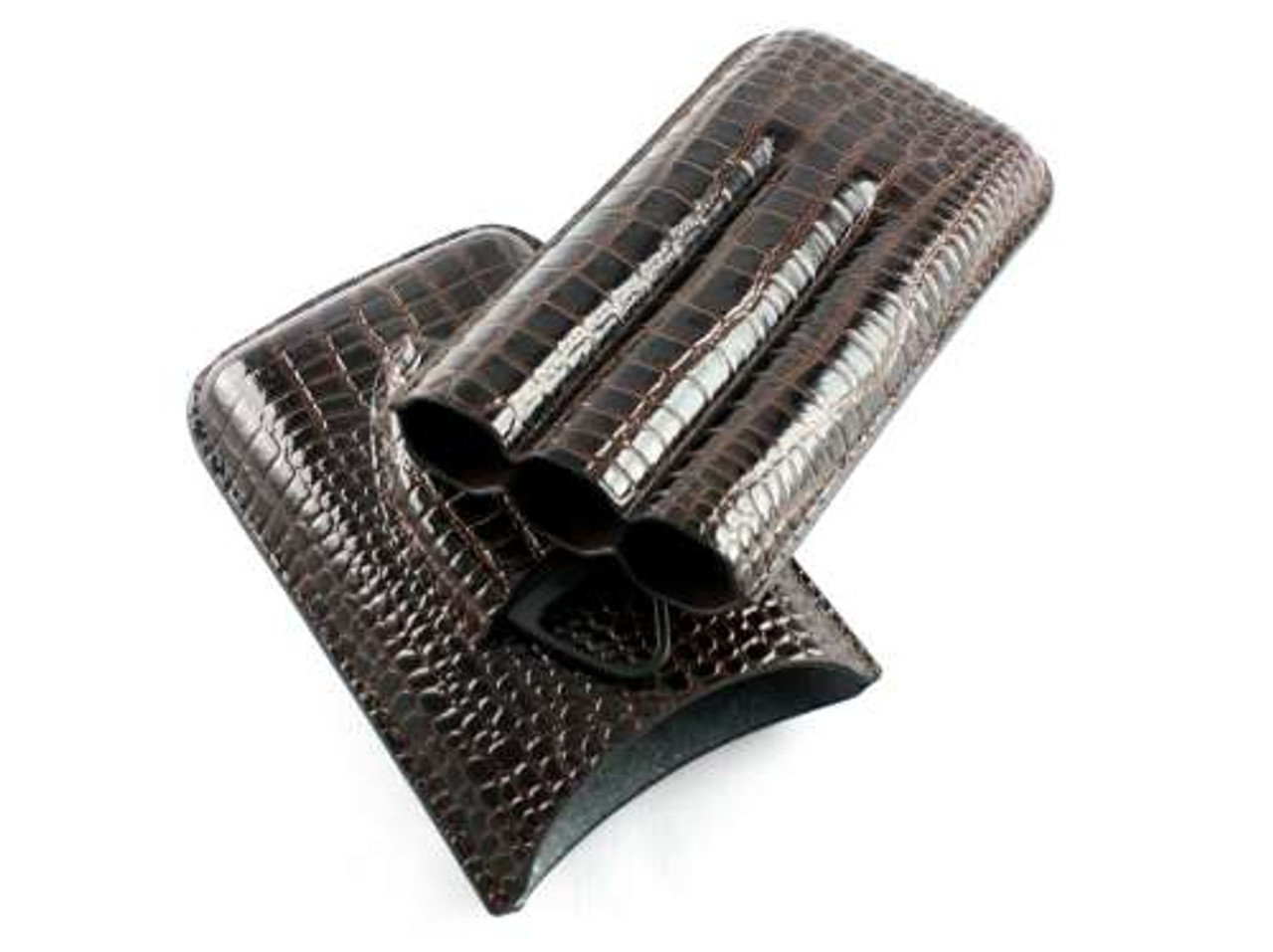 Dark Brown Crocodile Cigar Case with Cutter