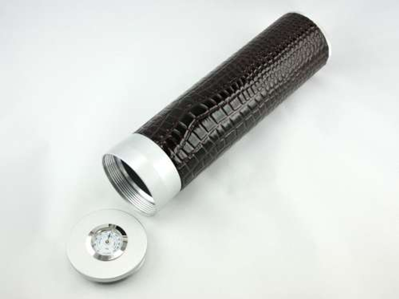 Dark Brown Alligator Regal Cigar Tube with Hygrometer and Humidifier