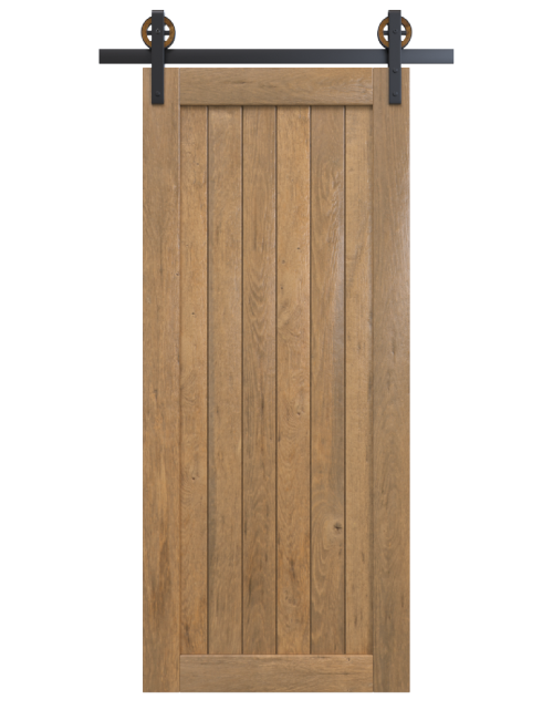 stained wood panel barn door