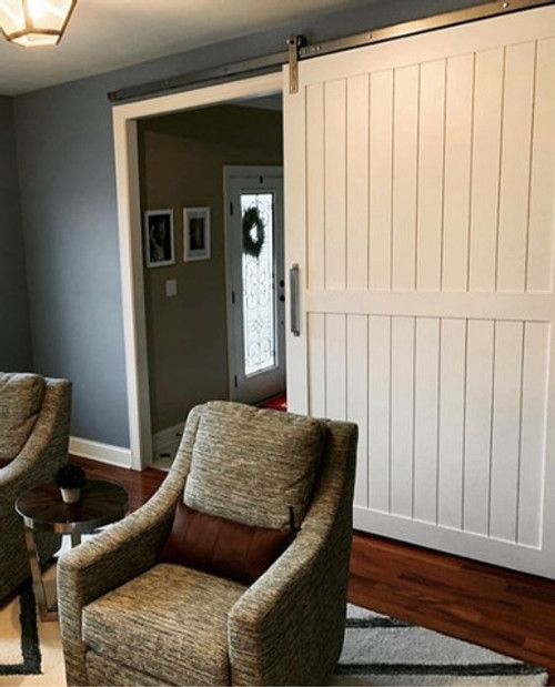 Classic Naples White Painted Wood Sliding Barn Door To Office