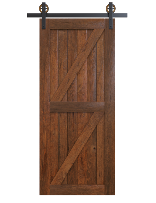 dark walnut stained diagonal panel wood barn door