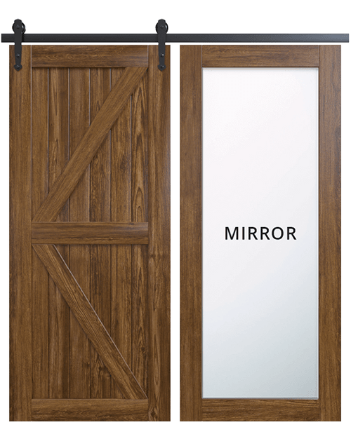 mirror barn door with diagonal panels