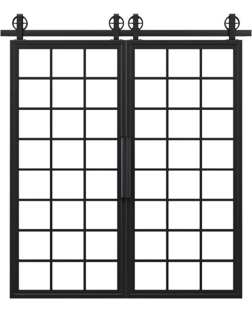 square pane grid french barn door with glass