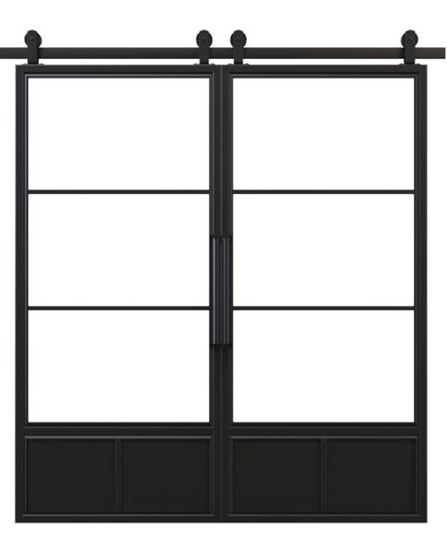 Three panel french barn door black