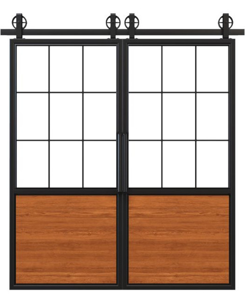 window pane french double barn door black