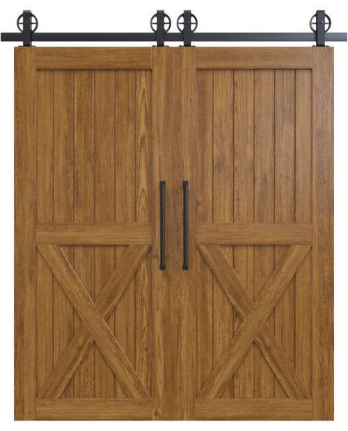 Diagonal design wood double barn doors