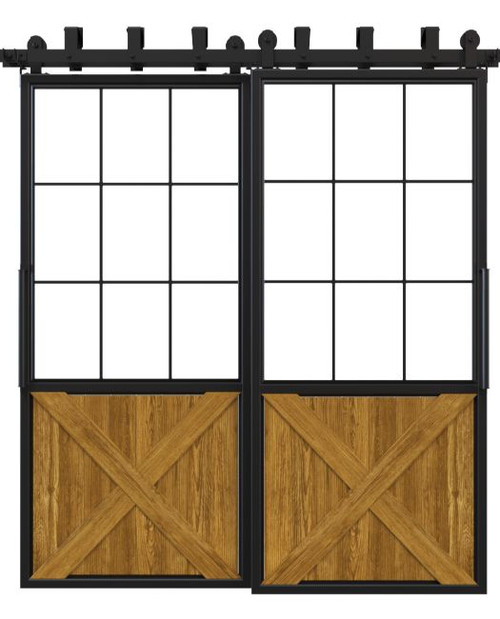 half x panel metal french bypass barn door