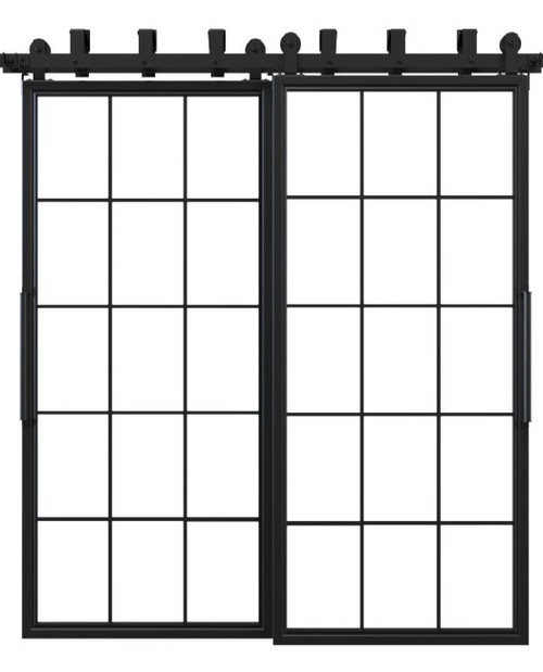 window pane french bypass barn door black