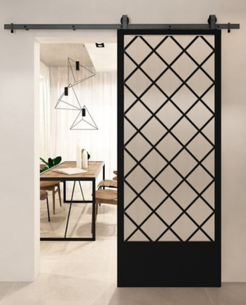 Custom Metal Diamond Pattern Sliding Barn Door With Kick Plate