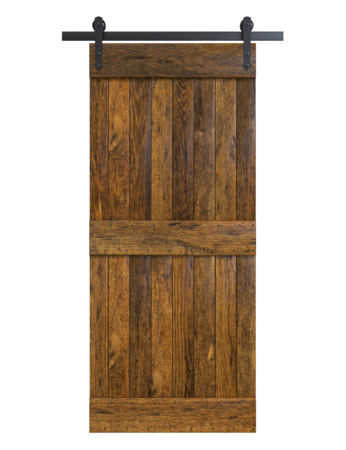 stained two panel rustic barn door