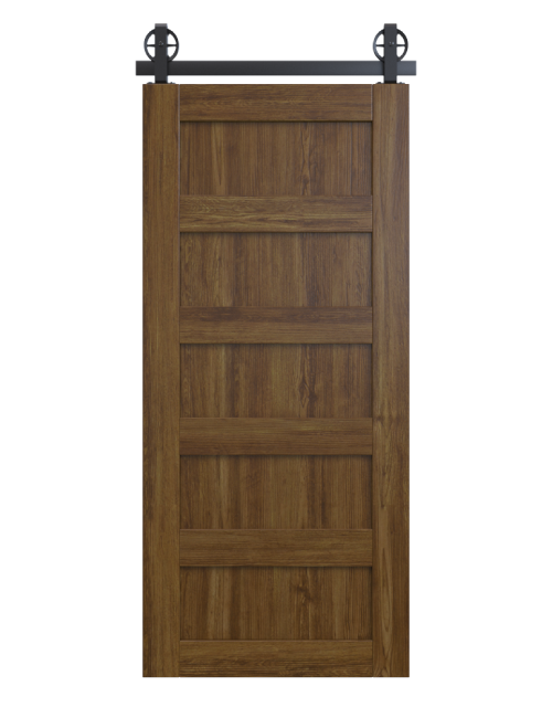 dark wood stained 5 panel barn door