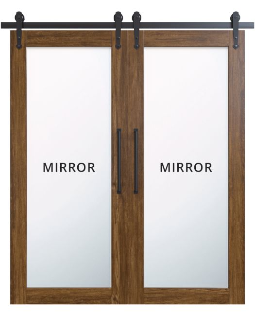 Double Mirror Sliding Barn Door White Shanty