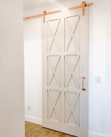 harper 6 x pattern white sliding barn door with gold hardware