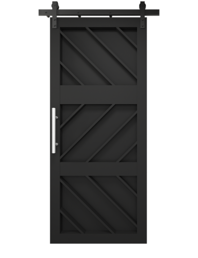 Ginger geometric pattern custom wood sliding barn door in matte black