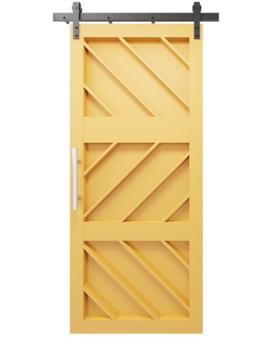 Ginger etched wood custom sliding barn door in Quilt Gold