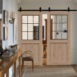 Rustic Half Panel French Double Barn Door 256X256