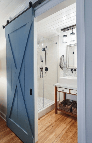 Blue Wood Bathroom Sliding Barn Door