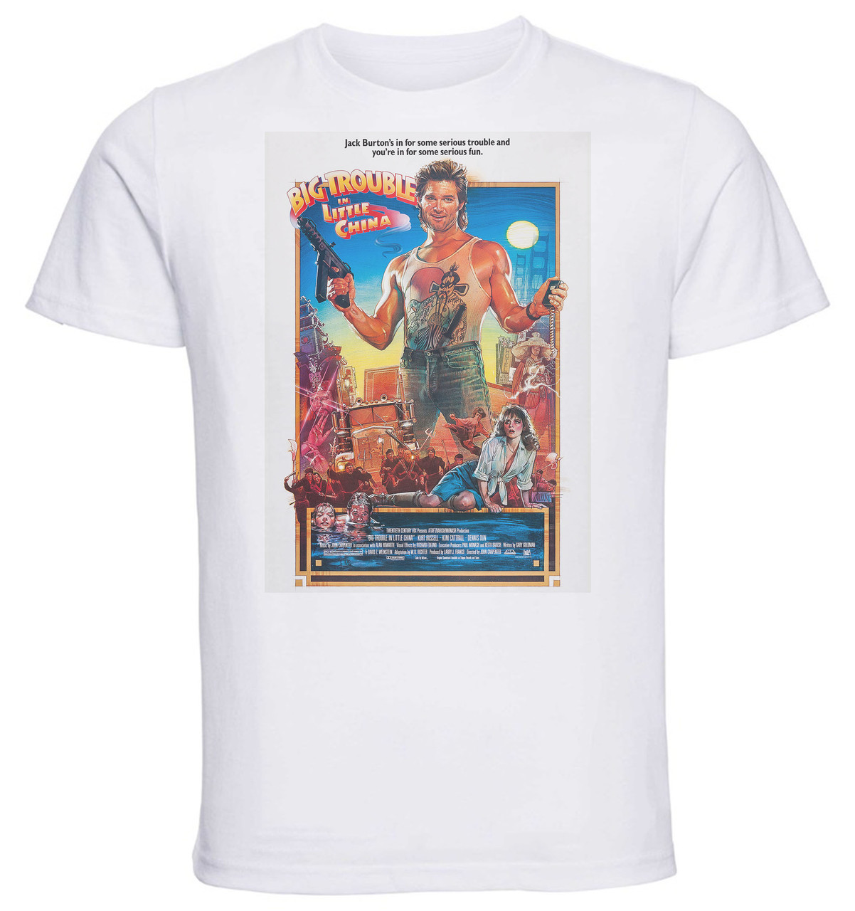 T Shirt Unisex White Playbill Film Big Trouble In Little China Propaganda World