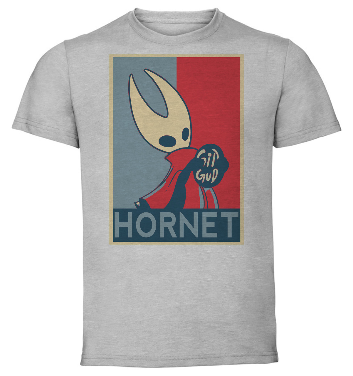 T-Shirt Unisex - Grey - Propaganda - Hollow Knight Hornet variant git gud