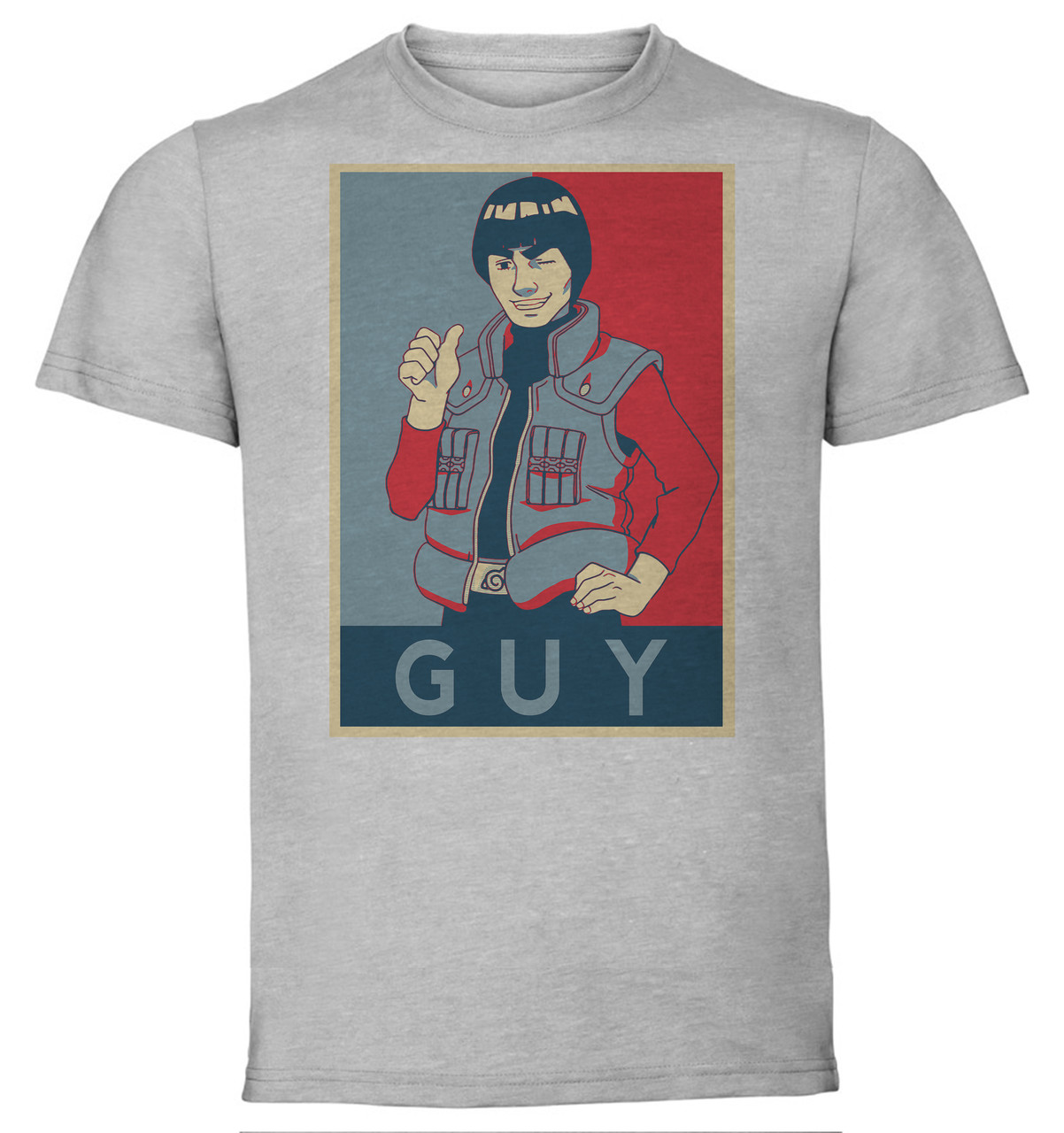 T Shirt Unisex Grey Propaganda Naruto Guy Propaganda World