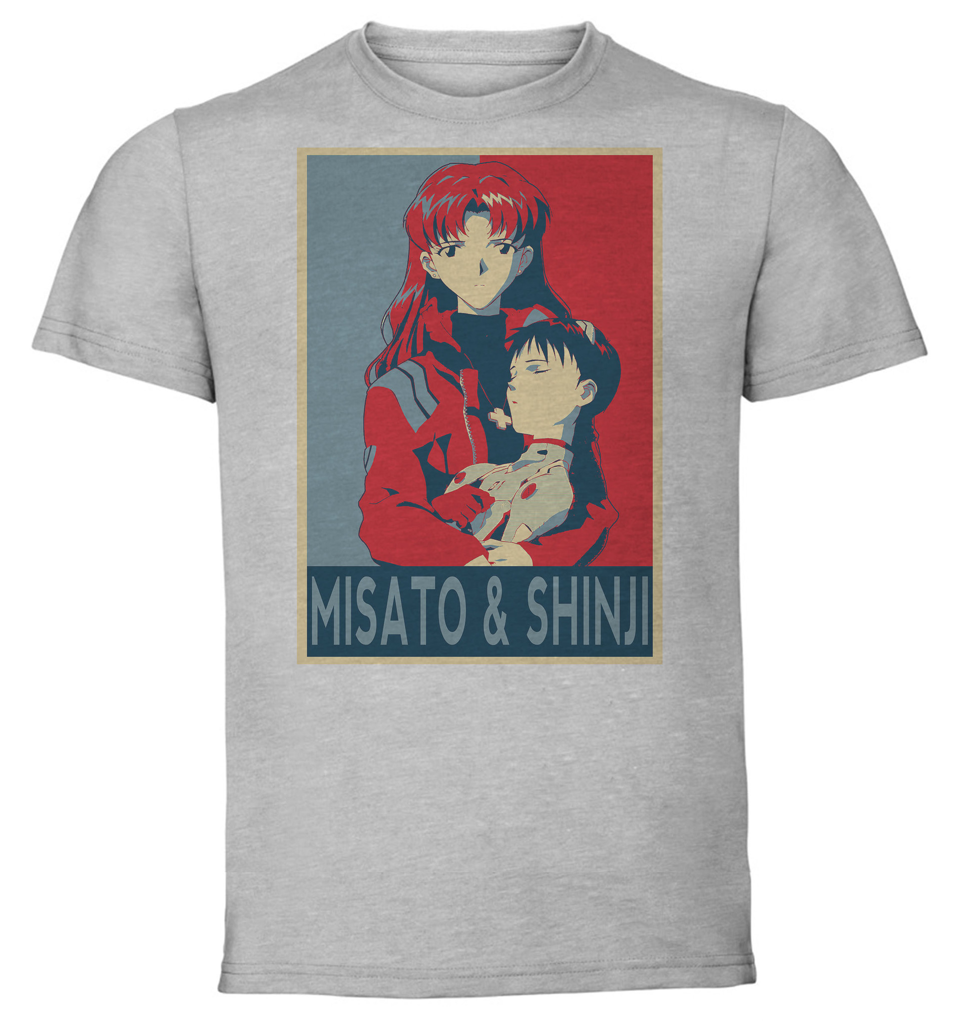 T Shirt Unisex Grey Propaganda Neon Genesis Evangelion Misato And Shinji Propaganda World 