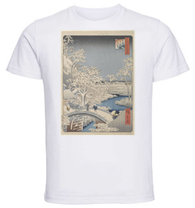 T-shirt Unisex - White - Ukiyo-e - Hiroshige - Moon Bridge In Meguro - 07 T-shirt Unisex - White - Ukiyo-e - Hiroshige - Moon Bridge In Meguro - 07