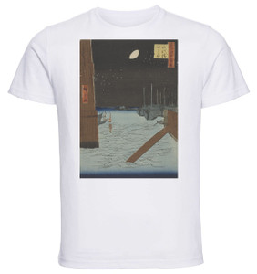 T-shirt Unisex - White - Ukiyo-e - Hiroshige - Moon Over Ships Moored At Tsukuda Island From Eitai Bridge - 08 T-shirt Unisex - White - Ukiyo-e - Hiroshige - Moon Over Ships Moored At Tsukuda Island From Eitai Bridge - 08