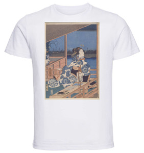 T-shirt Unisex - White - Ukiyo-e - Hiroshige - Moonlight View Of Tsukuda With Lady On A Balcony - 10 T-shirt Unisex - White - Ukiyo-e - Hiroshige - Moonlight View Of Tsukuda With Lady On A Balcony - 10