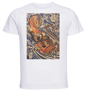 T-shirt Unisex - White - Ukiyo-e - Kuniyoshi - Hanagami Danjo No Jo Arakage Fighting A Giant Salamander - 06 T-shirt Unisex - White - Ukiyo-e - Kuniyoshi - Hanagami Danjo No Jo Arakage Fighting A Giant Salamander - 06