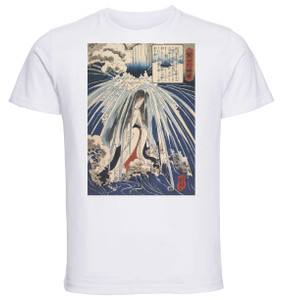 T-shirt Unisex - White - Ukiyo-e - Kuniyoshi - Hatsuhana Doing Penance Under The Tonosawa Waterfall - 07 T-shirt Unisex - White - Ukiyo-e - Kuniyoshi - Hatsuhana Doing Penance Under The Tonosawa Waterfall - 07