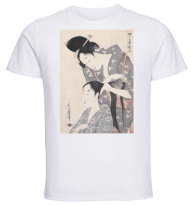 T-shirt Unisex - White - Ukiyo-e - Utamaro - Hairdresser From The Series Twelve Types Of Women's Handicraft - 06 T-shirt Unisex - White - Ukiyo-e - Utamaro - Hairdresser From The Series Twelve Types Of Women's Handicraft - 06