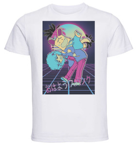 T-Shirt Unisex - White - Vaporwave 80s Style - Hello Spank - Characters Variant T-Shirt Unisex - White - Vaporwave 80s Style - Hello Spank - Characters Variant