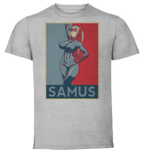 T-Shirt Unisex - Grey - Propaganda - Metroid - Samus Aran variant 3 T-Shirt Unisex - Grey - Propaganda - Metroid - Samus Aran variant 3