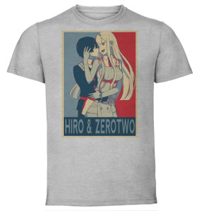 T-Shirt Unisex - Grey - Propaganda - Darling in the Franxx - Hiro & Zerotwo variant T-Shirt Unisex - Grey - Propaganda - Darling in the Franxx - Hiro & Zerotwo variant