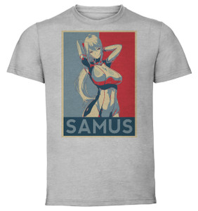 T-Shirt Unisex - Grey - Propaganda - Metroid - Samus Aran Variant T-Shirt Unisex - Grey - Propaganda - Metroid - Samus Aran Variant