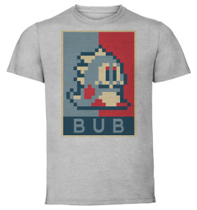 T-Shirt Unisex - Grey - Propaganda - Pixel Art - Bubble Bobble - Bub